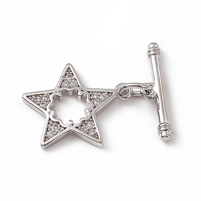 Brass Micro Pave Clear Cubic Zirconia Toggle Clasps KK-K271-05P-1