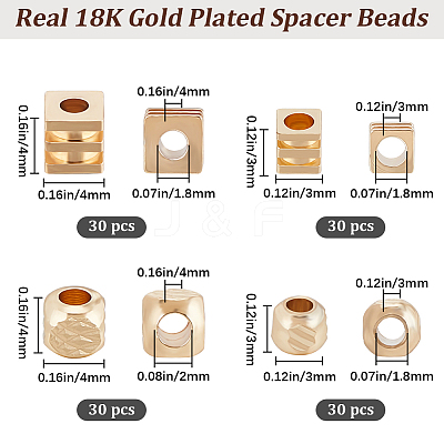 120Pcs 4 Styles Brass Spacer Beads KK-BBC0011-37-1