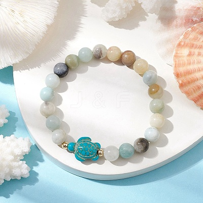 Round Natuarl Flower Amazonite Beaded Stretch Bracelets BJEW-JB10269-02-1