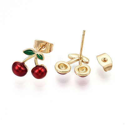 Brass Enamel Stud Earrings EJEW-G430-06C-G-1