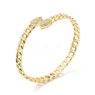 Clear Cubic Zirconia Teardrop Open Cuff Bangle BJEW-J165-01G-1
