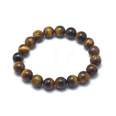 Natural Tiger Eye Bead Stretch Bracelets X-BJEW-K212-A-028-1