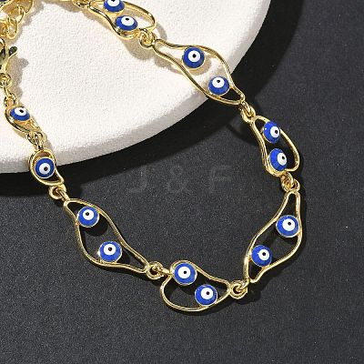 Brass Enamel Flat Round Evil Eye Link Chain Bracelets for Women BJEW-G764-01G-05-1