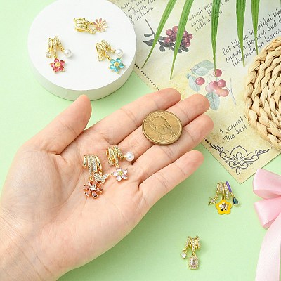 7Pcs 7 Styles Rack Plating Brass Micro Pave Clear Cubic Zirconia Pendants KK-CJ0004-03-1
