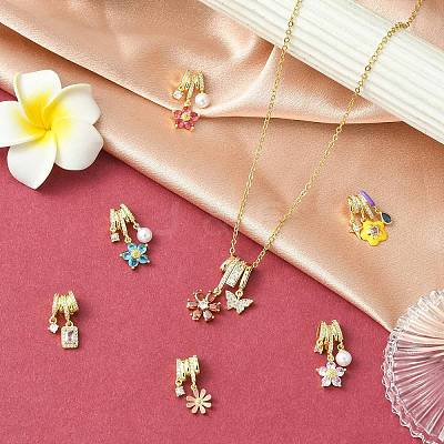7Pcs 7 Styles Rack Plating Brass Micro Pave Clear Cubic Zirconia Pendants KK-CJ0004-03-1