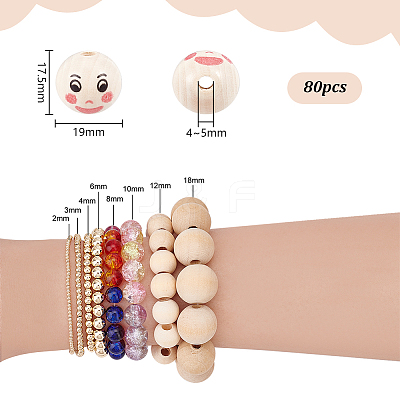 80Pcs Printed Wood European Beads WOOD-PH0002-82-1