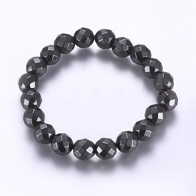 Magnetic Synthetic Hematite Beaded Stretch Bracelets BJEW-P178-05-1