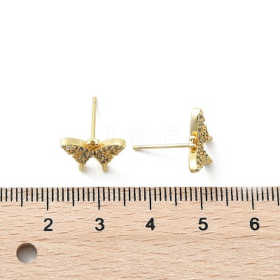 Brass Micro Pave Clear Cubic Zirconia Stud Earrings EJEW-A128-01G-1