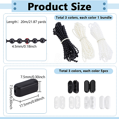 3Pcs 3 Colors Plastic Ball Chains with Clasps DIY-PH0030-32-1