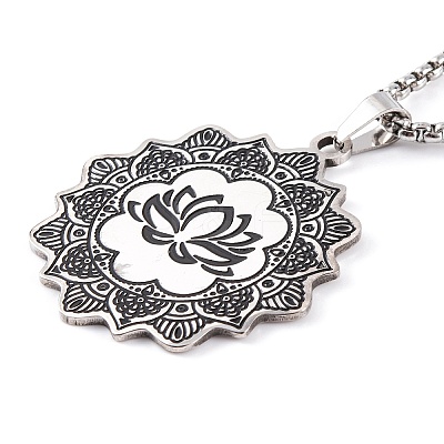 Lotus 201 Stainless Steel Pendant Necklaces LS-NJEW-F320-04P-1