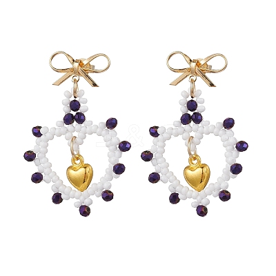 Glass Seed Beads Dangle Stud Earrings EJEW-MZ00396-01-1