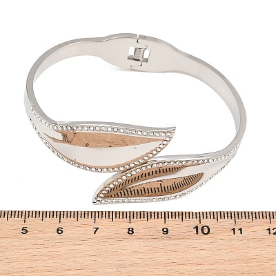 304 Stainless Steel Crystal Rhinestone Leaf Open Hinged Cuff Bangles for Women SA-CBA48C7-01P-1
