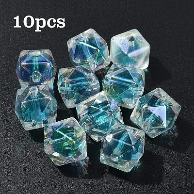 10Pcs Two Tone UV Plating Rainbow Iridescent Acrylic Beads TACR-YW0002-33G-1
