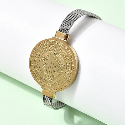 304 Stainless Steel Saint Benedict Bangles for Women BJEW-K295-01A-GP-1