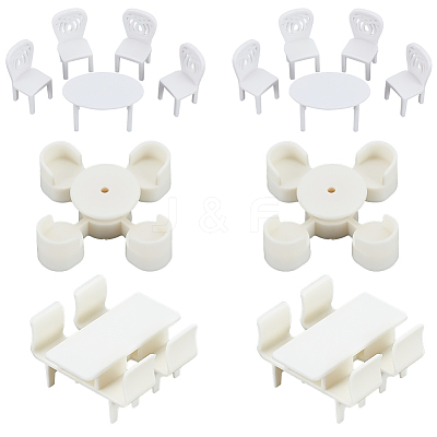 6 Sets 3 Style Mini Plastic Chairs and Table Miniature Display Decorations AJEW-OC0004-12-1