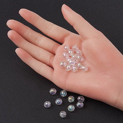 Faceted Eco-Friendly Transparent Acrylic Round Beads TACR-YW0001-85-1