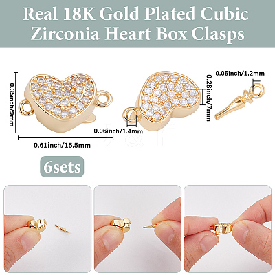 6Pcs Brass Micro Pave Clear Cubic Zirconia Box Clasps KK-BBC0019-67-1