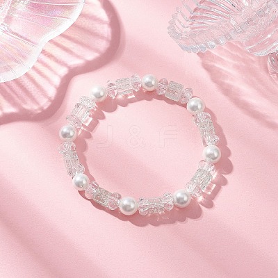 Crackle Glass & Shell Pearl Beaded Stretch Bracelets for Women BJEW-JB12384-03-1