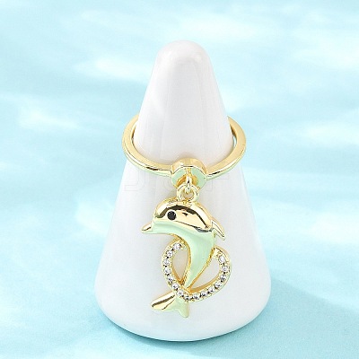 Adjustable Brass Micro Pave Cubic Zirconia Pendant Finger Rings for Women LS-RJEW-A090-01A-G-1
