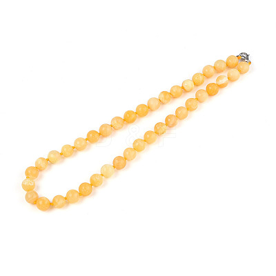 Round Natural Yellow Jade Beaded Necklaces NJEW-F327-02B-04-01-1