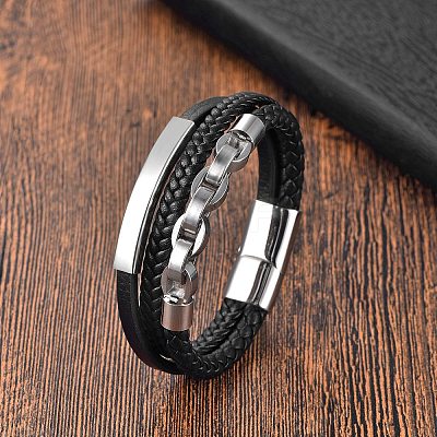 Imitation Leather Triple Layer Multi-strand Bracelets PW-WGE5FDB-02-1