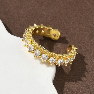 Brass Micro Pave Cubic Zirconia Cuff Open Rings for Women RJEW-C163-07G-1