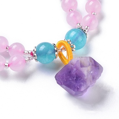 Natural Rose Quartz Stretch Multi-strand Charm Bracelets BJEW-I260-16-1