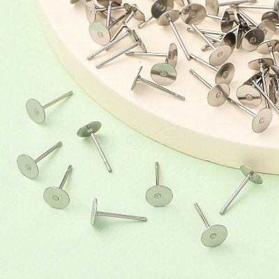 Tarnish Resistant 316 Surgical Stainless Steel Flat Round Blank Peg Stud Earring Settings STAS-R073-06-1