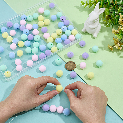 80Pcs 5 Colors Flocking Acrylic Beads MACR-PH0002-15-1