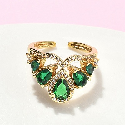 Brass Micro Pave Cubic Zirconia Adjustable Cuff Rings RJEW-C131-02G-1