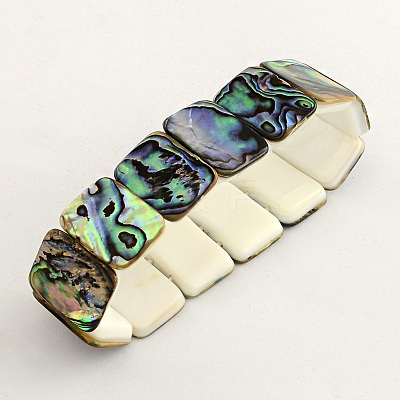 Rectangle Abalone Paua Shell Stretch Bracelets BJEW-Q002-01-1