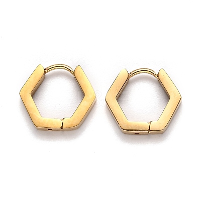 304 Stainless Steel Hexagon Huggie Hoop Earrings STAS-H156-03B-G-1