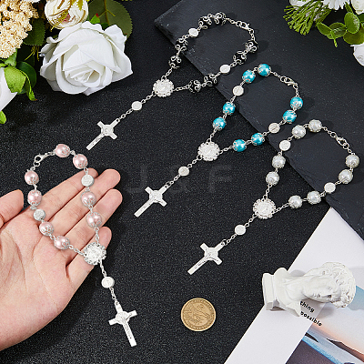 4Pcs 4 Colors Cross with Jesus Alloy Charm Bracelets BJEW-DC0001-10-1