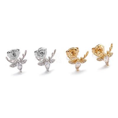 Brass Micro Pave Clear Cubic Zirconia Stud Earrings EJEW-F264-12-1