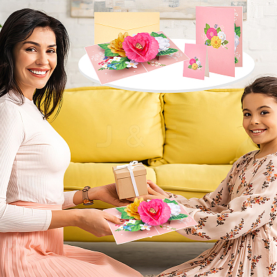 2 Sets 2 Styles Valentine's Day Rectangle 3D Pop Up Flower Paper Greeting Card AJEW-GA0006-96-1