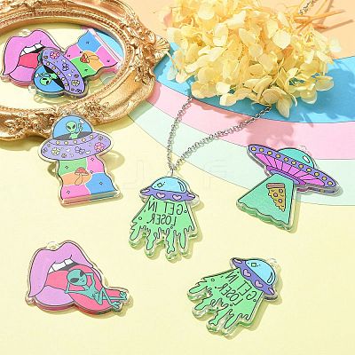 16Pcs 4 Styles Alien Theme Colorful Acrylic Pendants SACR-CJ0001-28-1
