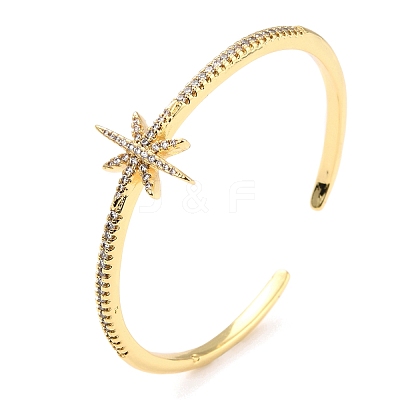 Star Cubic Zirconia Cuff Bangle BJEW-I298-11G-1