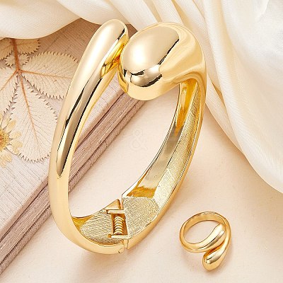 Brass Teardrop Open Cuff Rings & Open Cuff Bangles Jewelry Sets for Women SJEW-SZ0001-016G-1