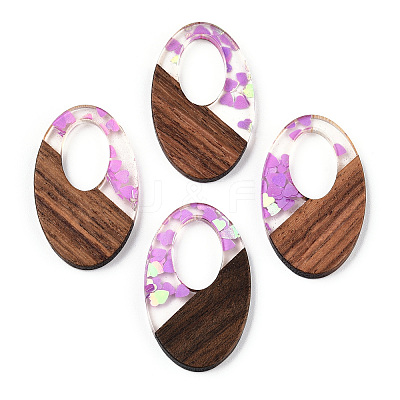 Transparent Resin & Walnut Wood Pendants RESI-N039-62A-1