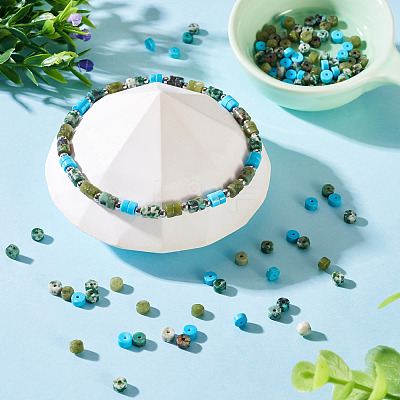 200Pcs 4 Styles Natural Green Spot Jasper & TaiWan Jade & Dyed Howlite & African Turquoise(Jasper) Beads G-TA0003-05B-1