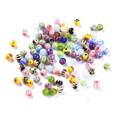 Handmade Millefiori Glass Round Beads X-LAMP-J038-4mm-M-1