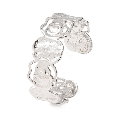 304 Stainless Steel Hollow Rose Flower Open Cuff Bangles for Women SA-CBABC9E-01P-1
