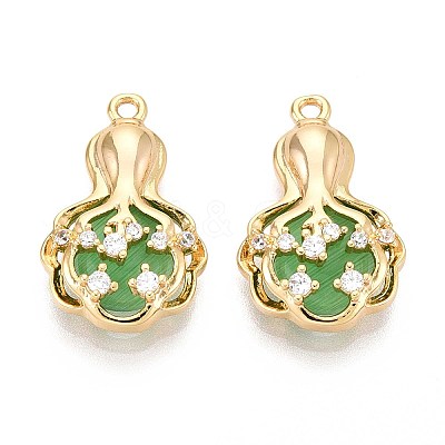 Brass Micro Pave Clear Cubic Zirconia Cat Eye Pendants KK-T071-16G-B02-1
