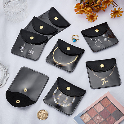 Square PU Leather & PVC Gift Jewelry Packaging Bags with Snap Button ABAG-WH0062-06A-1
