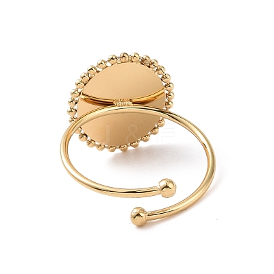Ion Plating(IP) Natural Gemstone Oval with Star Open Cuff Ring RJEW-G265-06G-1