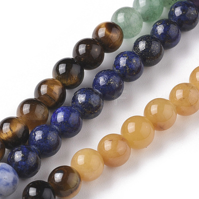 7 Chakra Theme Natural Red Rainbow Jasper & Yellow Aventurine & Tiger Eye & Green Aventurine & Blue Spot Stone & Lapis Lazuli & Amethyst Beads Strands G-F668-23-6mm-1