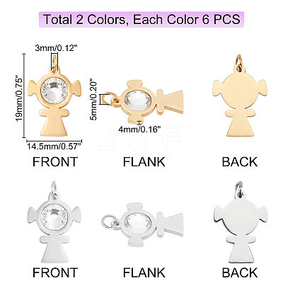 12Pcs 2 Colors 201 Stainless Steel Pendants STAS-DC0006-33-1