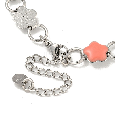 304 Stainless Steel Enamel Flower Link Chain Necklaces NJEW-S431-05P-02-1