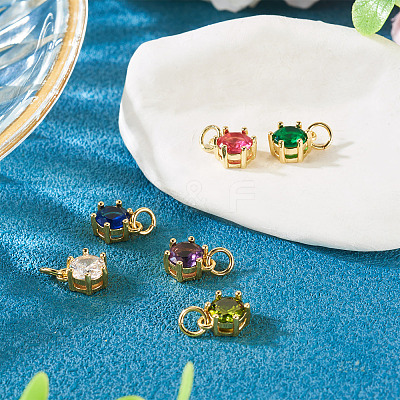 6Pcs 6 Colors Brass Pave Cubic Zirconia Pendants KK-TA0002-15-1