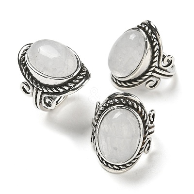 Natural Quartz Crystal Adjustable Rings RJEW-I108-01AS-09-1